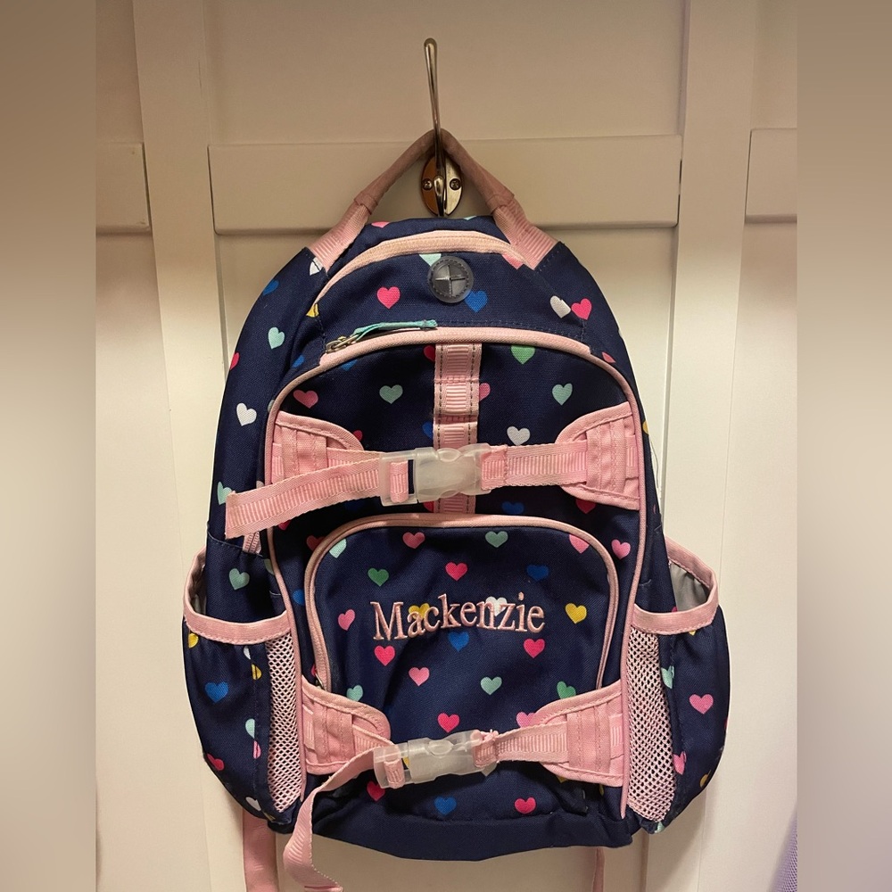 PBK Mackenzie Navy Pink Multi Hearts Backpack - size small